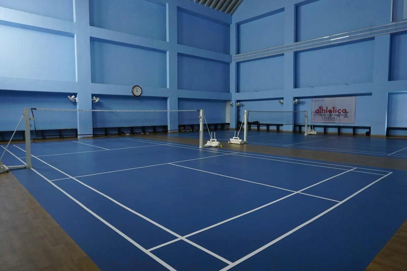 An outdoor badminton court